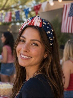 Knot Headband US Flag print rhinestones NWT